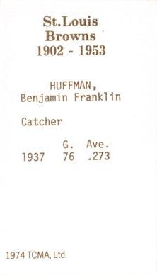 1974-75 TCMA St. Louis Browns #NNO Ben Huffman Back