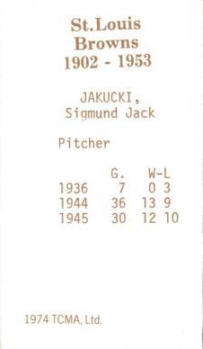 1974-75 TCMA St. Louis Browns #NNO Sig Jakucki Back