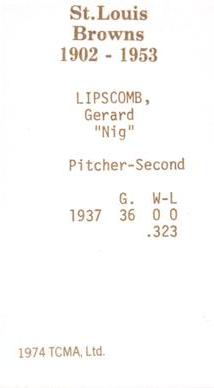 1974-75 TCMA St. Louis Browns #NNO Gerard Lipscomb Back