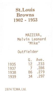 1974-75 TCMA St. Louis Browns #NNO Mel Mazzera Back
