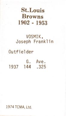 1974-75 TCMA St. Louis Browns #NNO Joe Vosmik Back