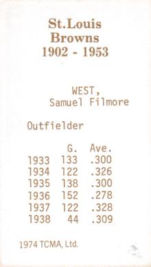 1974-75 TCMA St. Louis Browns #NNO Sam West Back
