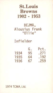 1974-75 TCMA St. Louis Browns #NNO Ollie Bejma Back
