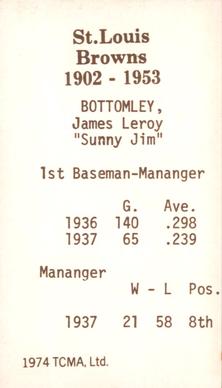 1974-75 TCMA St. Louis Browns #NNO Jim Bottomley Back