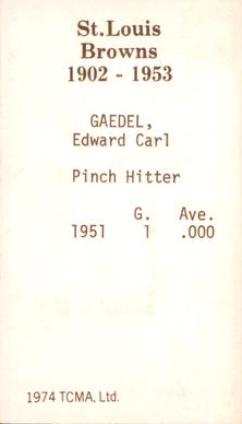 1974-75 TCMA St. Louis Browns #NNO Eddie Gaedel Back