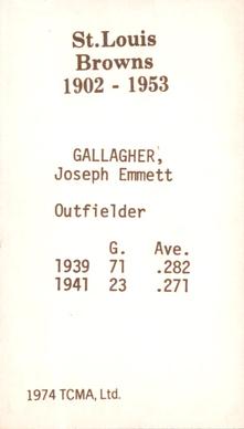 1974-75 TCMA St. Louis Browns #NNO Joseph Gallagher Back