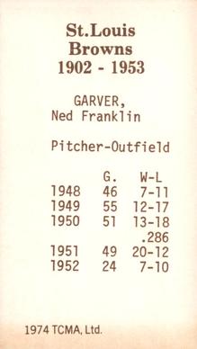 1974-75 TCMA St. Louis Browns #NNO Ned Garver Back