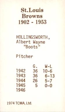 1974-75 TCMA St. Louis Browns #NNO Al Hollingsworth Back