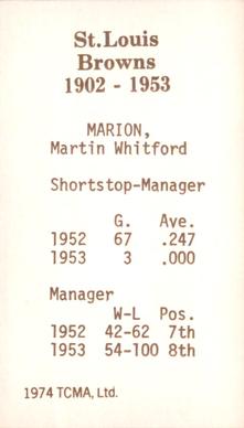 1974-75 TCMA St. Louis Browns #NNO Martin Marion Back