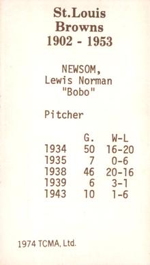1974-75 TCMA St. Louis Browns #NNO Bobo Newsom Back