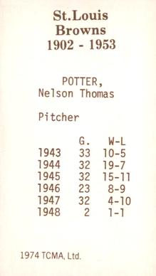 1974-75 TCMA St. Louis Browns #NNO Nelson Potter Back