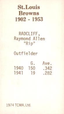 1974-75 TCMA St. Louis Browns #NNO Raymond Radcliff Back