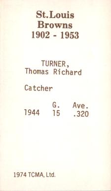 1974-75 TCMA St. Louis Browns #NNO Thomas Turner Back