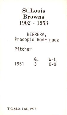 1974-75 TCMA St. Louis Browns #NNO Procopio Herrera Back