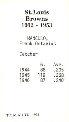 1974-75 TCMA St. Louis Browns #NNO Frank Mancuso Back