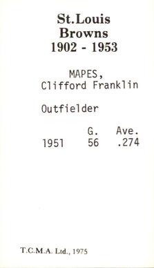 1974-75 TCMA St. Louis Browns #NNO Clifford Mapes Back