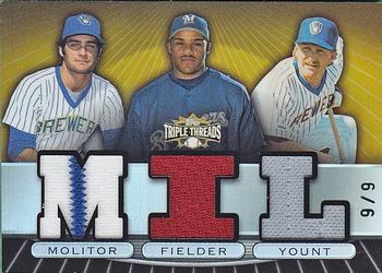 2007 Topps Triple Threads - Relics Combos Gold #TTRC37 Paul Molitor / Prince Fielder / Robin Yount Front