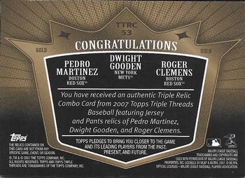 2007 Topps Triple Threads - Relics Combos Gold #TTRC53 Roger Clemens / Dwight Gooden / Pedro Martinez Back
