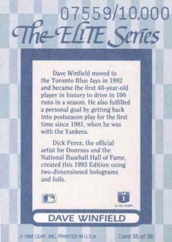 1993 Donruss - The Elite Series #35 Dave Winfield Back