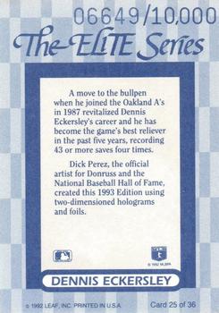 1993 Donruss - The Elite Series #25 Dennis Eckersley Back