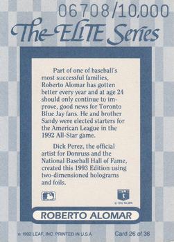 1993 Donruss - The Elite Series #26 Roberto Alomar Back