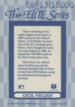 1993 Donruss - The Elite Series #34 Cecil Fielder Back