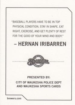 2009 Milwaukee Brewers Police - City of Waukesha Police Dept. and Waukesha Sports Cards #NNO Hernan Iribarren Back