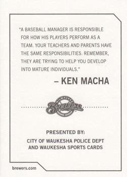 2009 Milwaukee Brewers Police - City of Waukesha Police Dept. and Waukesha Sports Cards #NNO Ken Macha Back