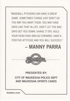 2009 Milwaukee Brewers Police - City of Waukesha Police Dept. and Waukesha Sports Cards #NNO Manny Parra Back