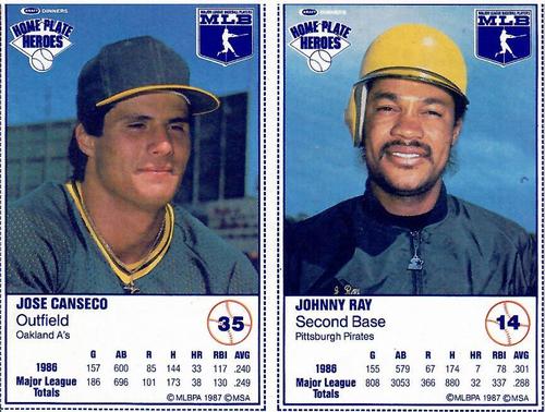 1987 Kraft Home Plate Heroes - Panels #14 / 35 Johnny Ray / Jose Canseco Front