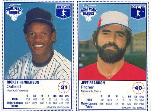 1987 Kraft Home Plate Heroes - Panels #31 / 40 Rickey Henderson / Jeff Reardon Front