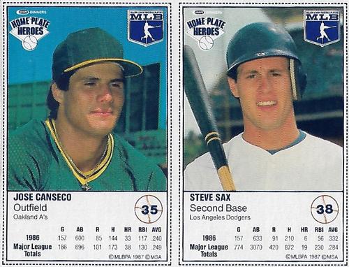 1987 Kraft Home Plate Heroes - Panels #35 / 38 Jose Canseco / Steve Sax Front