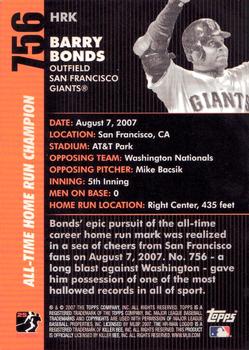 2007 Topps Updates & Highlights - Barry Bonds 756 (#1 All-Time Home Runs) #HRK Barry Bonds Back