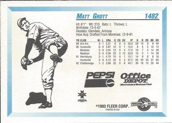 1993 Fleer ProCards Indianapolis Indians SGA #1482 Matt Grott Back
