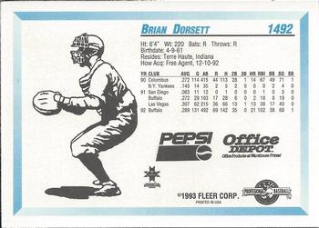1993 Fleer ProCards Indianapolis Indians SGA #1492 Brian Dorsett Back