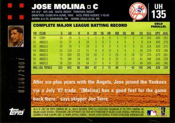 2007 Topps Updates & Highlights - Gold #UH135 Jose Molina Back