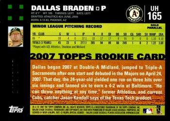 2007 Topps Updates & Highlights - Gold #UH165 Dallas Braden Back