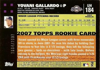 2007 Topps Updates & Highlights - Gold #UH184 Yovani Gallardo Back