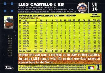 2007 Topps Updates & Highlights - Gold #UH74 Luis Castillo Back