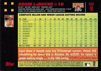 2007 Topps Updates & Highlights - Red Back #UH9 Adam LaRoche Back