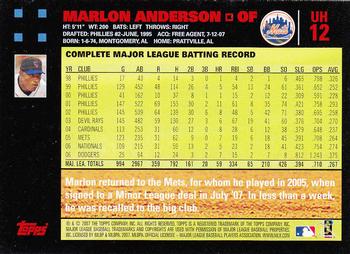 2007 Topps Updates & Highlights - Red Back #UH12 Marlon Anderson Back