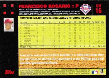 2007 Topps Updates & Highlights - Red Back #UH16 Francisco Rosario Back