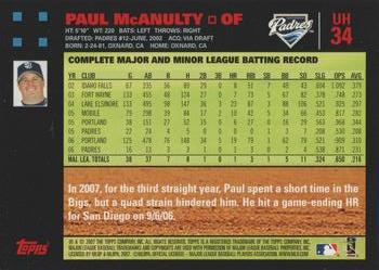2007 Topps Updates & Highlights - Red Back #UH34 Paul McAnulty Back