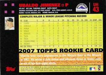 2007 Topps Updates & Highlights - Red Back #UH43 Ubaldo Jimenez Back