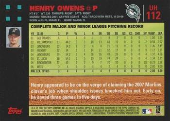 2007 Topps Updates & Highlights - Red Back #UH112 Henry Owens Back