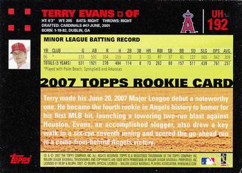 2007 Topps Updates & Highlights - Red Back #UH192 Terry Evans Back