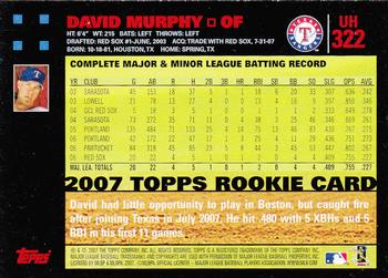 2007 Topps Updates & Highlights - Red Back #UH322 David Murphy Back
