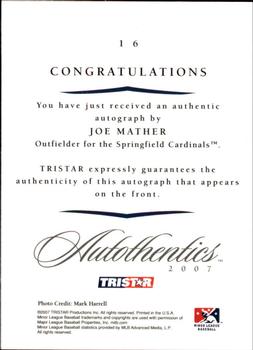 2007 TriStar Autothentics - Autographs #16 Joe Mather Back