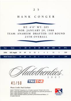 2007 TriStar Autothentics - Bronze #25 Hank Conger Back