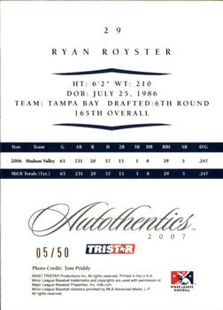2007 TriStar Autothentics - Bronze #29 Ryan Royster Back